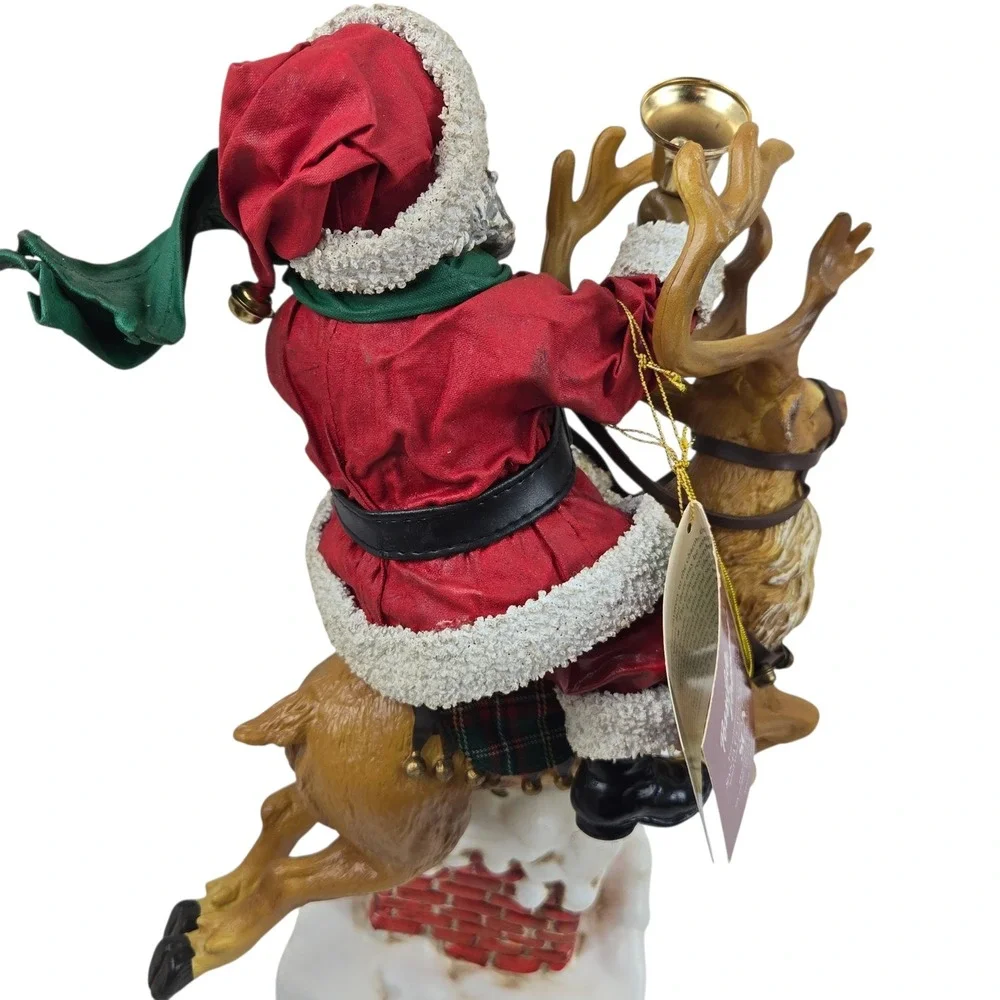 VTG 1992 Possible Dreams Clothtique Santa Riding Reindeer Over Chimney Tags MINT